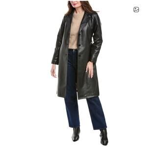NWT Jason Wu Faux Leather Belted Trench Coat Black Button Closure Womens Size XL